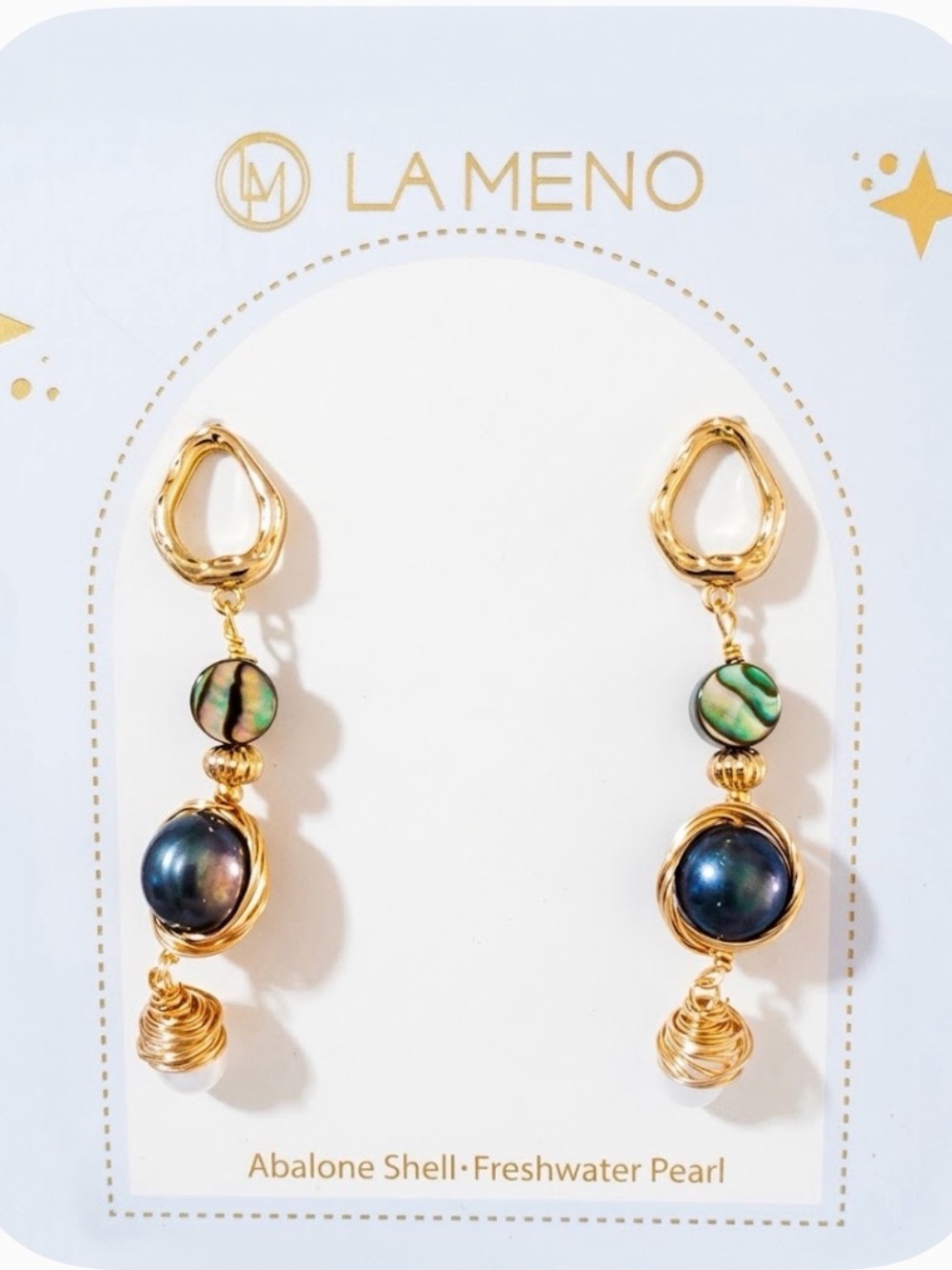 NWT ⚜️💙⚜️ LA MENO Abalone Shell Freshwater Pearl Drop Earrings